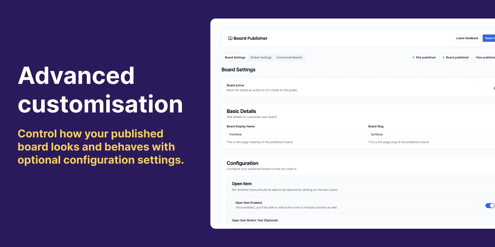 Customise your published board